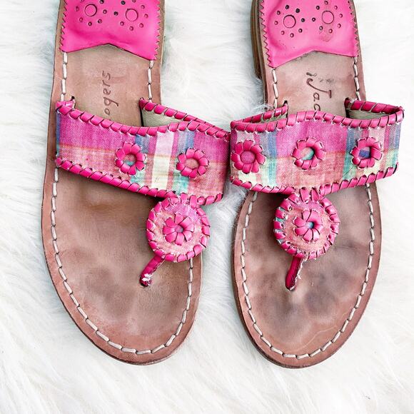 Jack Rogers Pink Madras Plaid Kyra Thong Sandal - Picture 2 of 8